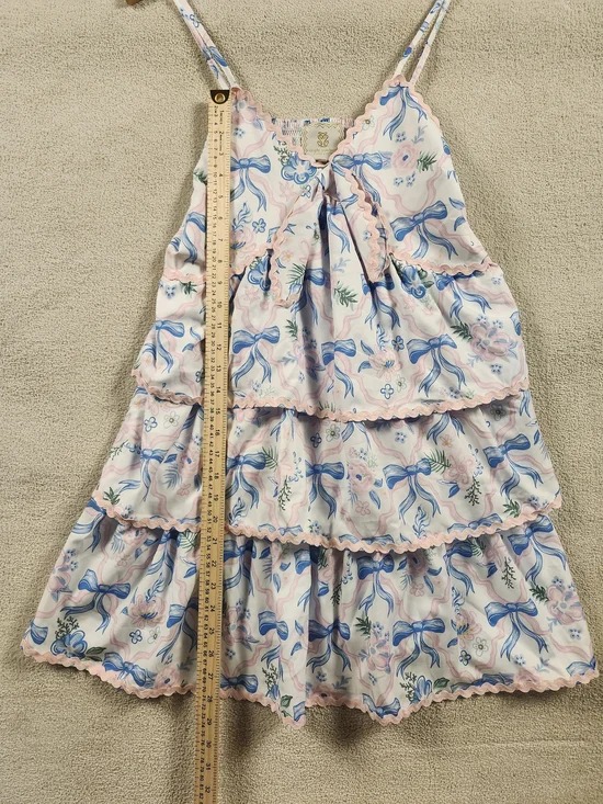 Simply Southern Sz. M Blue Flowy Midi Dress Lined Tiered "Ribbons & Bows" - Picture 4 of 6